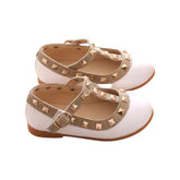 Valerie -Rockstar Stud White Patent Leather Girl Shoes - Red.